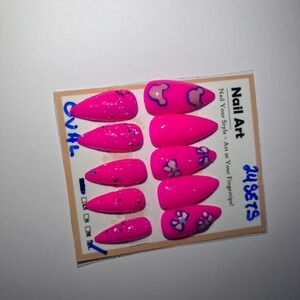 Bright Pink Floral Press-On Nails - Nail Art